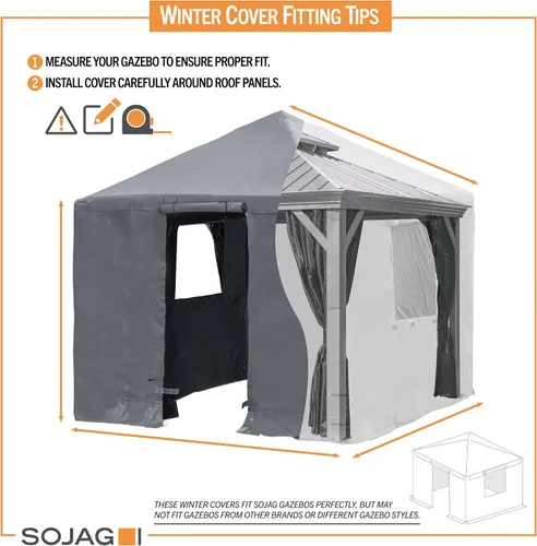 Vista 13 de Sojag Cubierta de invierno para cenadores, accesorio impermeable de 8 x 8 pies con puerta enrollable y paneles ventilados, almacenamiento al aire