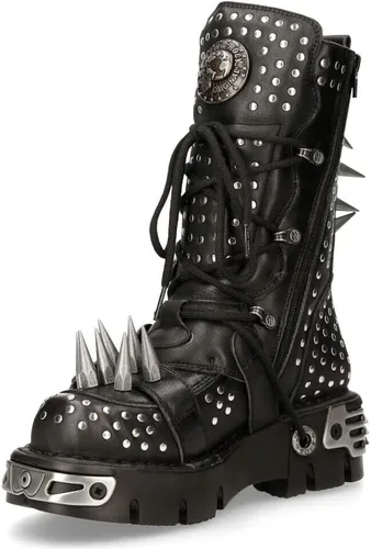 Vista 5 de New Rock Boots 1535-S1 - Botas góticas de cuero negro metálico con tachuelas para mujer