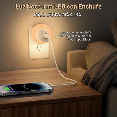 Vista 2 de Luces nocturnas que se enchufan a la pared con tomacorriente, sensor de anochecer a amanecer, paquete de 2