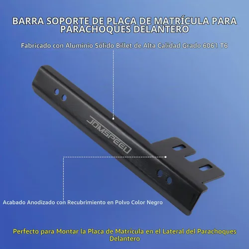 Vista 3 de JDMSPEED Barra Soporte de Reubicación para Placa de Matrícula en Parachoques Delantero Negro