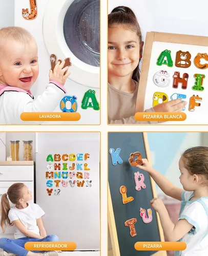 Vista 7 de JoyCat Imanes de madera gruesos del alfabeto para nevera, tamaño grande, lindo animal, colorido ABC, letras magnéticas, 26 letras mayúsculas, juego