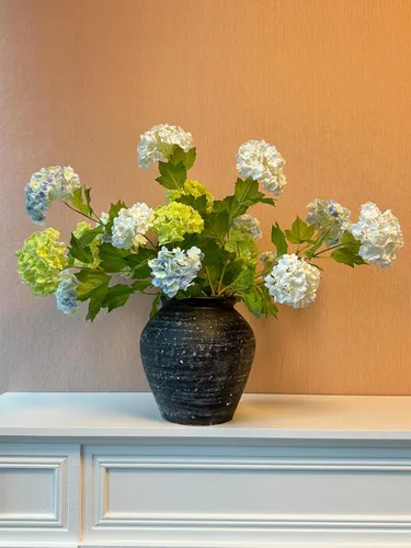 Vista 8 de YalzoneMet Bola de nieve artificial Viburnum 4 piezas de 26.8 pulgadas de color azul graduado, hortensias pequeñas, 2 cabezales, de látex natural