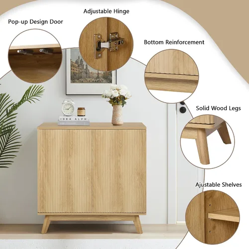 Vista 3 de Aparador bohemio, moderno de mediados de siglo, aparador de credenza acanalado con almacenamiento para cocina, comedor, oficina, sala de estar, TV