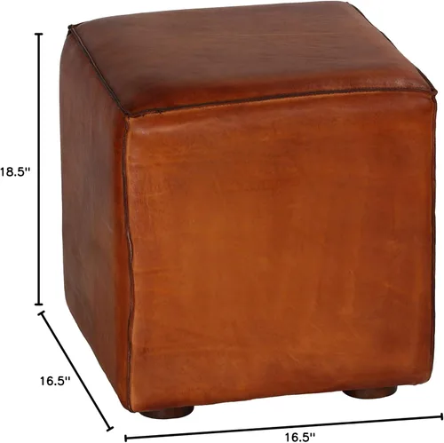 Vista 3 de Bare Decor Sands - Cubo otomano de piel auténtica, color marrón