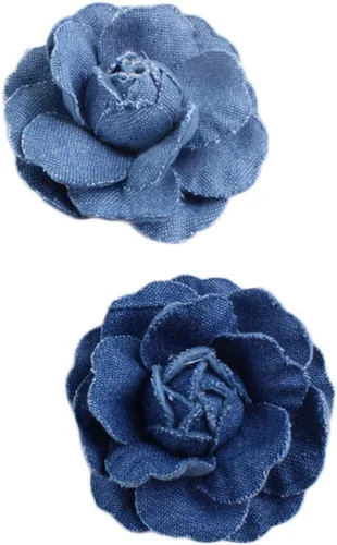 Vista 4 de Broche de flores de mezclilla con pinzas y alfileres azules para el cabello BW21 Azul oscuro