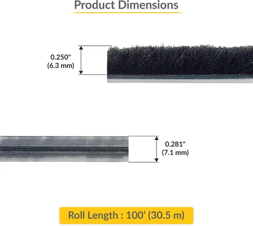 Vista 2 de Brixwell Burlete de flecos para puerta de tienda, altura de flecos de 0.250", rollo de 100', acabado negro - Tira de sellado para control