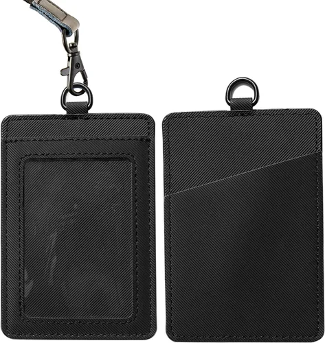 Vista 6 de Portatarjetas de identificación, soporte vertical de cuero para tarjetas de identificación con 1 ventana de identificación transparente y 1 cordón