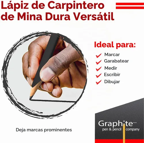 Vista 4 de GRAPHITE Lápices de Carpintero de Mina Dura a Granel - (1) Paquete de 12 Piezas Lápiz de Madera para Construcción #2 (HB) - Negro
