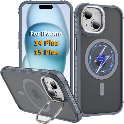 Vista 42 de Funda KETGII para iPhone 13, para iPhone 14, compatible con MagSafe, carga inalámbrica, resistente, a prueba de golpes, pata ajustable, delgada