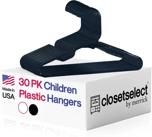 Vista 12 de Closetselect Paquete de 30 perchas de plástico para niños pequeños y preadolescentes de 13 pulgadas, ideales para niños de 4 a 10, perchas Negro