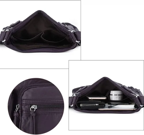 Vista 6 de Angel Kiss Bolsos cruzados para mujer de cuero lavado con múltiples bolsillos suaves y medianos