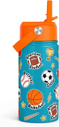 Vista 32 de SANDJEST Botella de Agua para Niños con Tapa de Pajita - 12 Oz Botella de Acero Inoxidable Aislada con Dibujo de Animales para Niños y Niñas - Taza