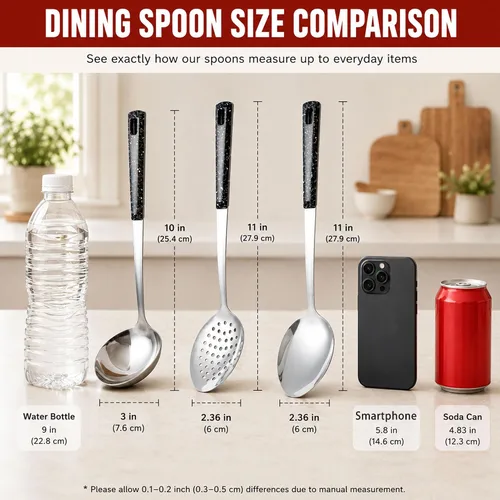 Vista 3 de Juego de cucharas de servir de acero inoxidable Large Serving Spoons with Ladle & Slotted Spoon, Metal Serving Spoons for Buffet, Soup, Rice