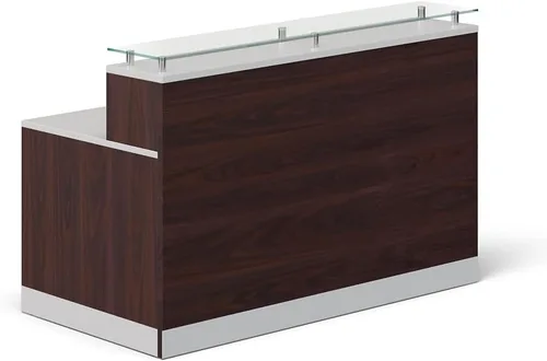 Vista 5 de NBF Recepción Mostrador frontal superior de vidrio para recepción de salón, madera flotante Gris