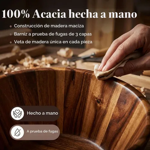 Vista 5 de Night Tree Ensaladera grande de madera con tenedores para servir, juego de ensaladera de madera para alimentos o frutas, utensilios magnéticos aptos