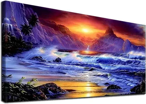 Vista 24 de JATOK - Kits de pintura de diamantes grandes para adultos (31.5 x 15.7 pulgadas) DIY 5D Sea Moon Full Round Drill Crystal Rhinestone Bordado Cuadros