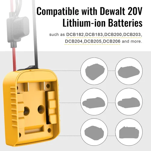 Vista 3 de Power Wheel Adapter Compatible with Dewalt 20V Battery Converter Kit Amarillo paquete de 1
