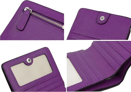 Vista 7 de BIG SALE-AINIMOER billetera de bolsillo pequeña con cremallera, plegable, compacta de cuero con bloqueo por identificación por radiofrecuencia