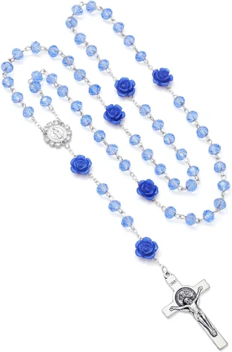 Vista 76 de KOMI Rosario de cuentas católicas para mujer, collar de cuentas de rosario con cruz de crucifijo, perlas de cristal, rosario, rosarios, católicos