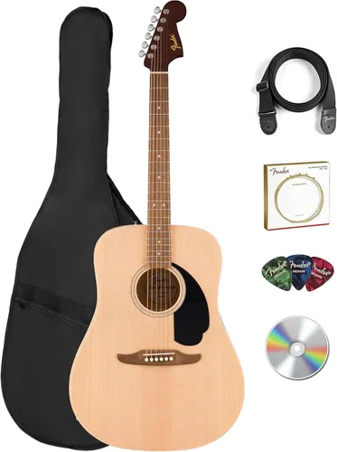 Vista 17 de Fender Guitarra acústica Dreadnought - Paquete natural con estuche, afinador, cuerdas, correa y púas
