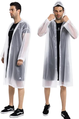 Vista 2 de Abrigos de lluvia (paquete de 2) – Ponchos de lluvia reutilizables de EVA para adultos, chaquetas impermeables para hombres y mujeres