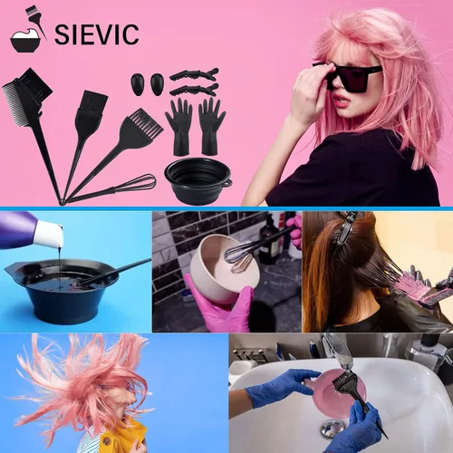 Vista 2 de Kit de 43 piezas para colorear el cabello, cepillo de tinte para el cabello y cuenco, tapa de glaseado con ganchos de plástico, chal de teñido