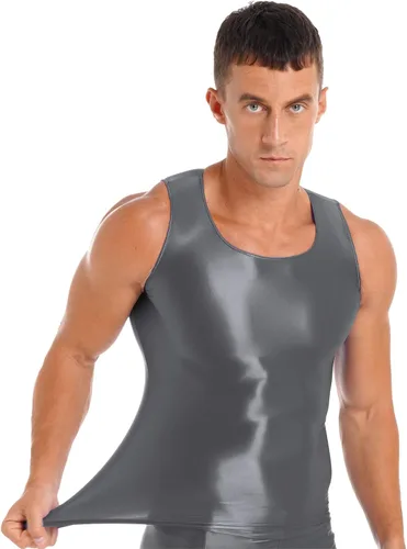 Vista 4 de Loloda Camisetas sin mangas brillantes brillantes para hombre, para gimnasio, musculación, fitness, sin mangas