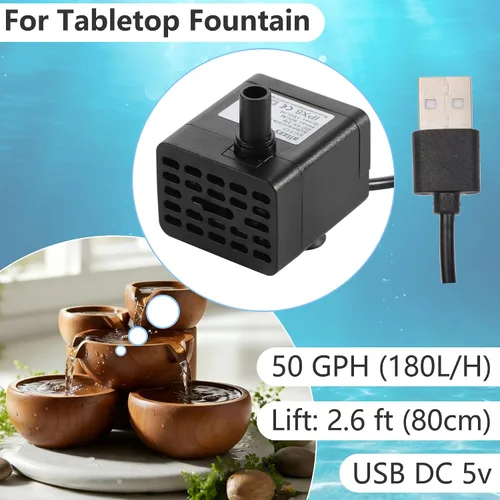 Vista 2 de alizzy - Bomba de agua pequeña USB DC 5 V 50 GPH (180 L/H) 3 W con tubo y flujo ajustable para fuente de mesa, baño de pájaros, fuente de gato
