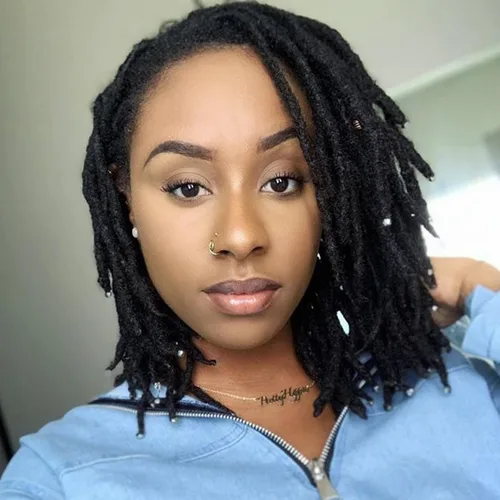 Vista 28 de Extensiones de cabello humano Loc de 0.2 cm de ancho, 4 pulgadas, 30 hebras, negro natural 100% completamente hechas a mano, extensiones