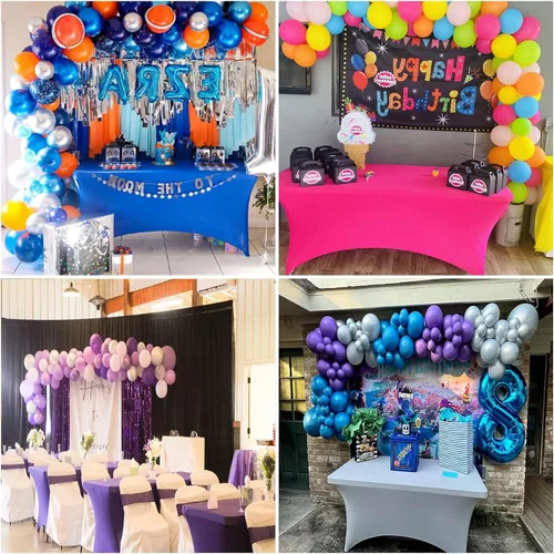 Vista 7 de SuperO - Paquete de 2 manteles de elastano impermeables para mesas de 6 pies, mantel elástico universal ajustable para fiestas, banquetes, bodas