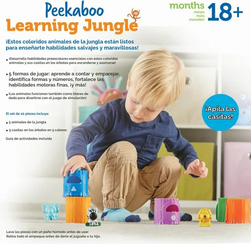 Vista 6 de Learning Resources Peekaboo Learning Jungle Toddler - 10 piezas, a partir de 18 meses, juguetes Montessori para niños pequeños, forma apilable