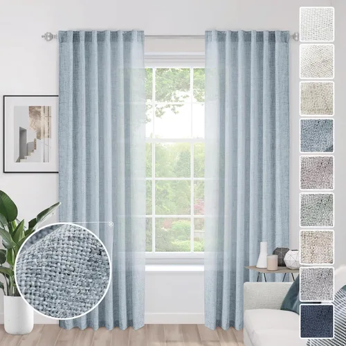 Vista 46 de Cortinas de Lino Natural Color Crema de 84 Pulgadas de Largo para Sala de Estar, Juego de 2 Paneles de Lino Texturizado con Trabillas Traseras