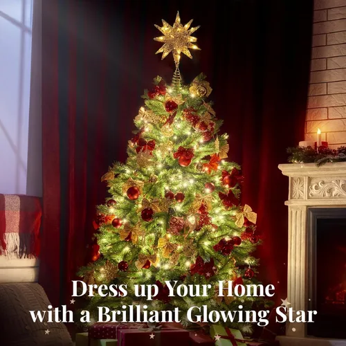 Vista 2 de Lewondr Decoración para árbol de Navidad, enchufe 3D Starburst iluminado A-champán Oro