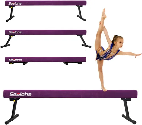 Vista 13 de Viga de equilibrio ultrasimple ajustable y plegable de 6 pies, equipo de gimnasia de suela sintética de piso alto y bajo, sin necesidad de Starlight