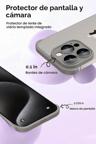 Vista 4 de LEKEVO Funda sin marco para iPhone 15 Pro Max con protector de lente de cámara, funda delgada de TPU suave a prueba de golpes, carcasa minimalista