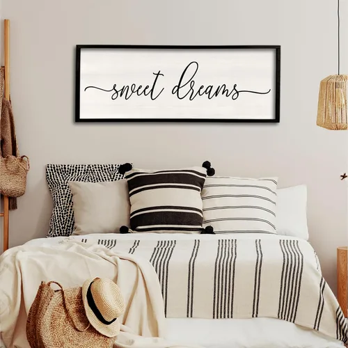 Vista 16 de Decoración de pared de Dulces Sueños sobre la cama de 32"×12" para dormitorio principal, gran letrero de Dulces Sueños, decoración de pared