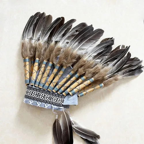 Vista 2 de Yinuoday Diadema de nativos americanos, tocado de plumas indias, accesorios para fotos, accesorios para la cabeza para niños y adultos, decoración
