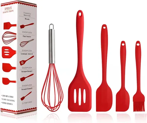 Vista 5 de ADBI's Box - Juego de utensilios de cocina con espátula de silicona, 5 piezas (NEGRO)