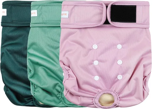 Vista 20 de Langsprit Pañales lavables para perro hembra (paquete de 3 unidades) - Sin fugas, reutilizables, para perritas en período, calzones altamente Negro