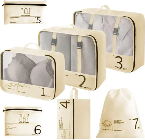 Vista 91 de Juego de 8 cubos de embalaje para maletas, organizadores de equipaje de viaje, accesorios de viaje, organizador de equipaje esencial