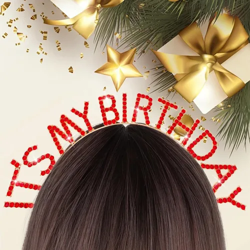 Vista 8 de It's My Birthday - Juego de bandas de princesa, diadema roja, tiara y accesorios para mujeres y niñas, fiesta feliz