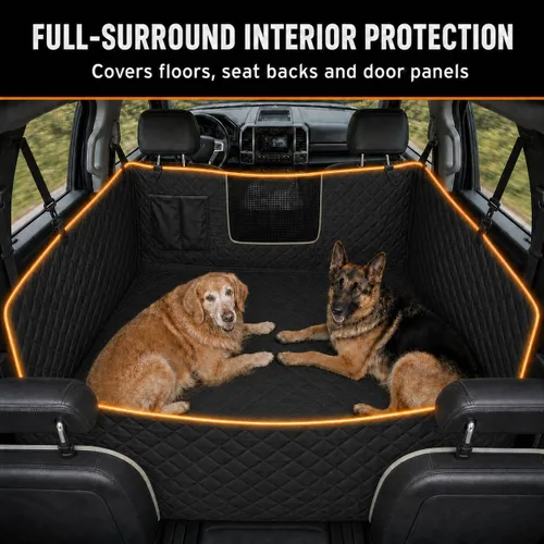 Vista 4 de Funda de asiento para perros con asientos traseros abatibles, hamaca de suelo de cobertura completa para perros grandes, protector Oxford de nailon