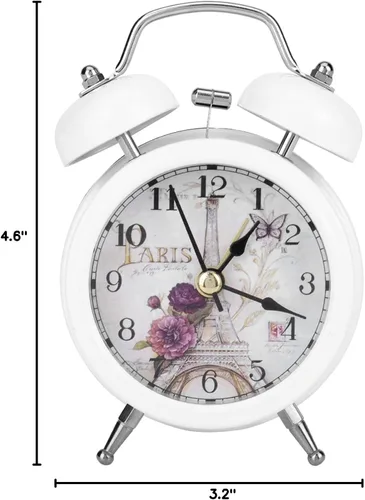 Vista 10 de Garosa Reloj despertador para dormitorio, clásico retro ultra silencioso reloj de cuarzo de metal con retroiluminación para escritorio, armario