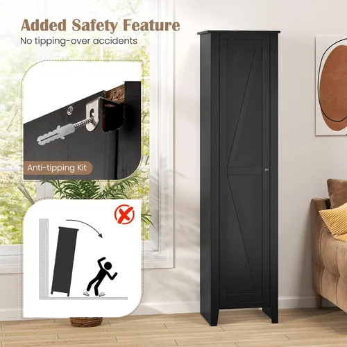 Vista 5 de Giantex Gabinete de Almacenamiento Alto Independiente Torre de Almacenamiento de Piso con Cuatro Estantes y Una Sola Puerta, Gabinete Estrecho