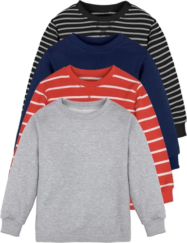 Vista 10 de Cooraby Pack de 4 Camisas de Manga Larga Térmicas para Niños con Rayas y Sólidas, Camisetas de Algodón Suave para Niños y Pequeños