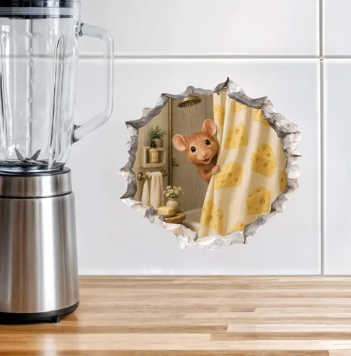 Vista 5 de Calcomanía de pared para mouse de ducha, adhesivo de pared con efecto 3D