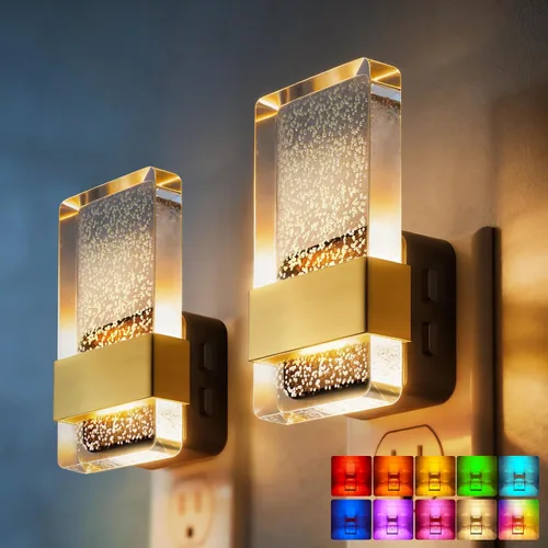 Vista 29 de DORESshop Luces nocturnas LED enchufables a la pared, luz nocturna regulable de 3 niveles, luz nocturna decorativa de burbujas, sensor de atardecer