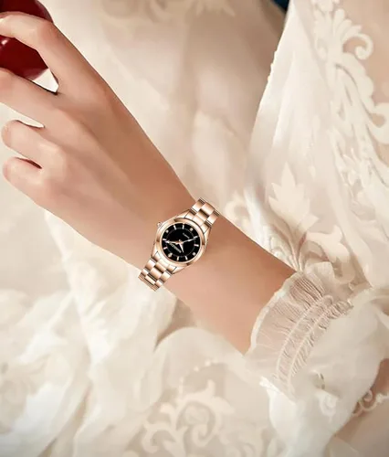 Vista 5 de Reloj de cuarzo clásico casual para mujer, de acero inoxidable, impermeable, luminoso, para mujer