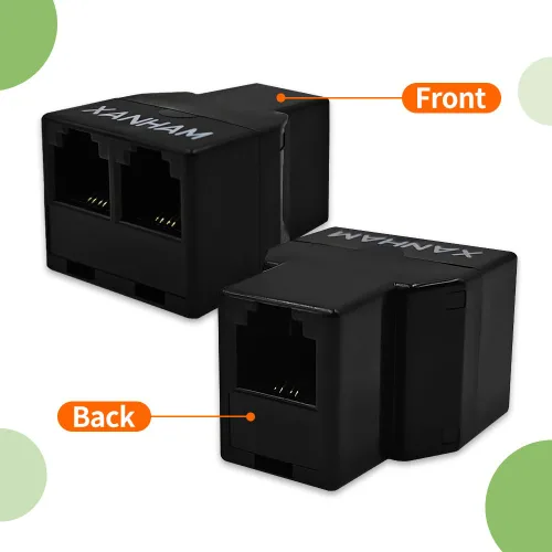 Vista 2 de Cable de teléfono divisor de 2 vías RJ11 6P4C adaptador de cable de línea telefónica con cable de 3 pulgadas para cable de teléfono fijo, negro