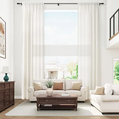 Vista 15 de Cortinas de lino verde aguamarina de 84 pulgadas de largo, juego de 2 paneles semitransparentes con bolsillo para barra para comedor, decoración